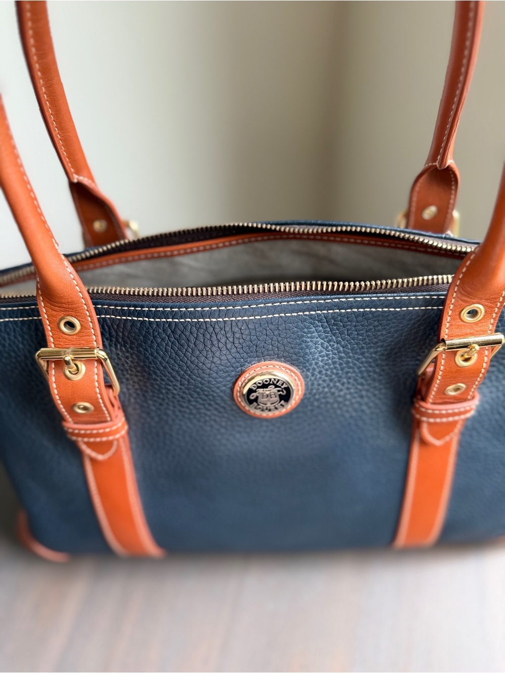 Dooney & Bourke Navy Blue Pebbled Leather Satchel 14.5” x 8.5” x 5.25” Pretty! - Picture 12 of 12